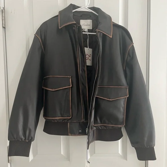 L’Academie - Bo Faux Leather Jacket in Brown, S - Picture 4 of 10